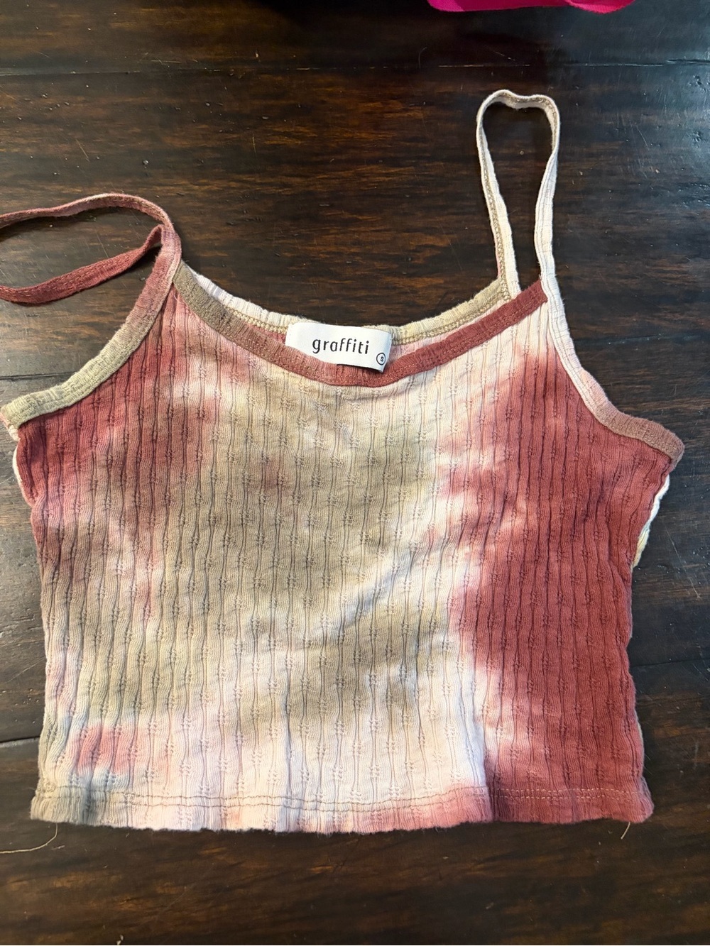 Graffiti Tie-Dye Ribbed Crop Tank in Pink and Cream size Small